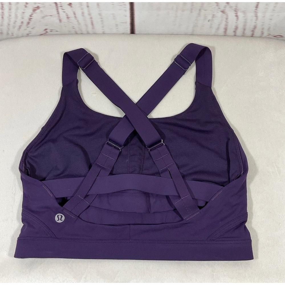 Lululemon Pure Practice Sports Bra Size 10 Purple Long Line Strappy Yoga Pilates